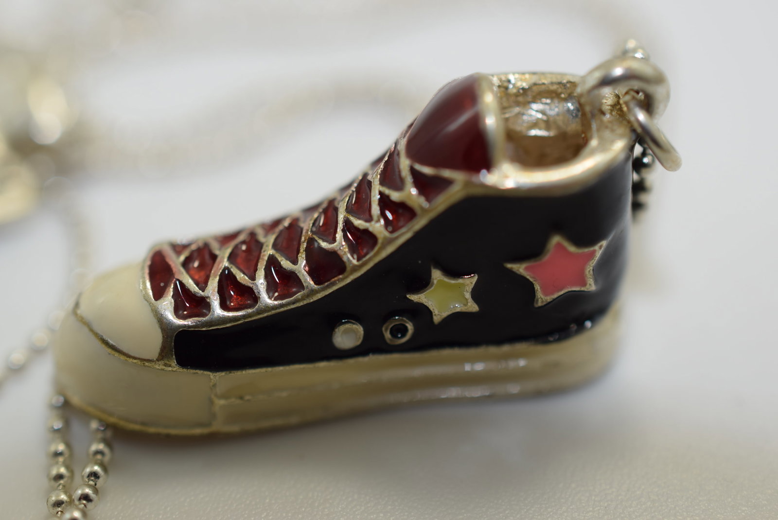 Converse Enamel Type Shoe Charm Pendant Necklace Vintage Lot # JM 979: Converse Enamel Type Shoe Charm Pendant Necklace Vintage chain 16" Shoe 1 1/8"