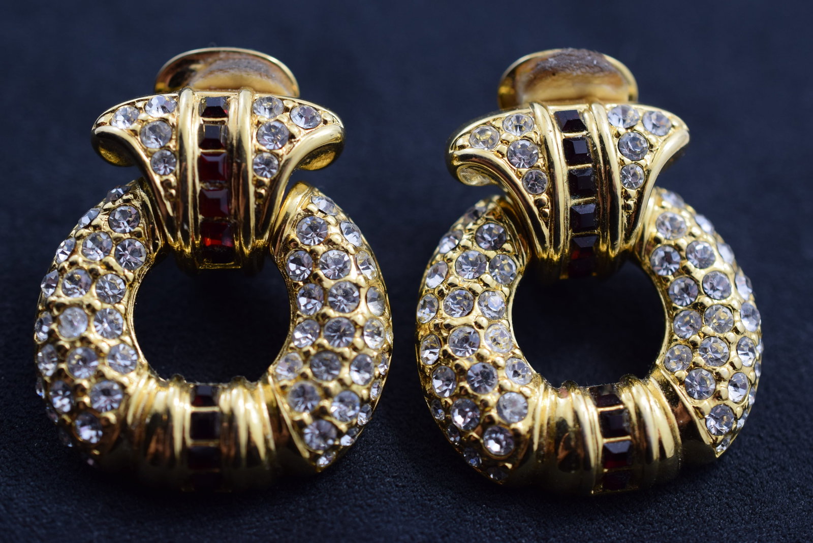 Nolan Miller Rhinestone Signed Clip Earrings 1 1/4" Vintage Lot # JM 998 (1 of 3)
