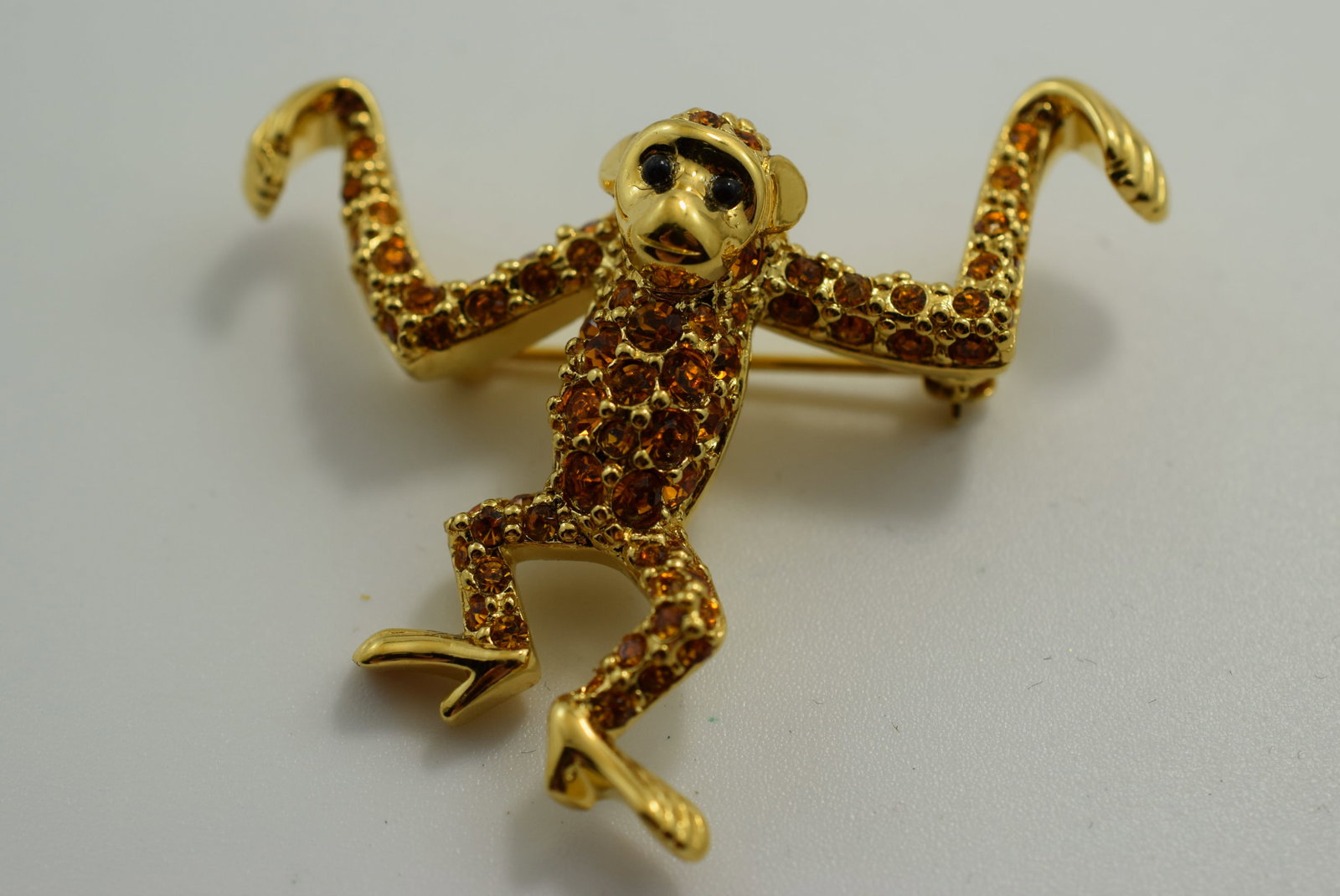 Boucher for D'Orlan Monkey Brooch Pin Rhinestone 2" Signed Vintage Lot # JM 1035: Boucher for D'Orlan Monkey Brooch Pin Rhinestone 2" Signed Vintage
