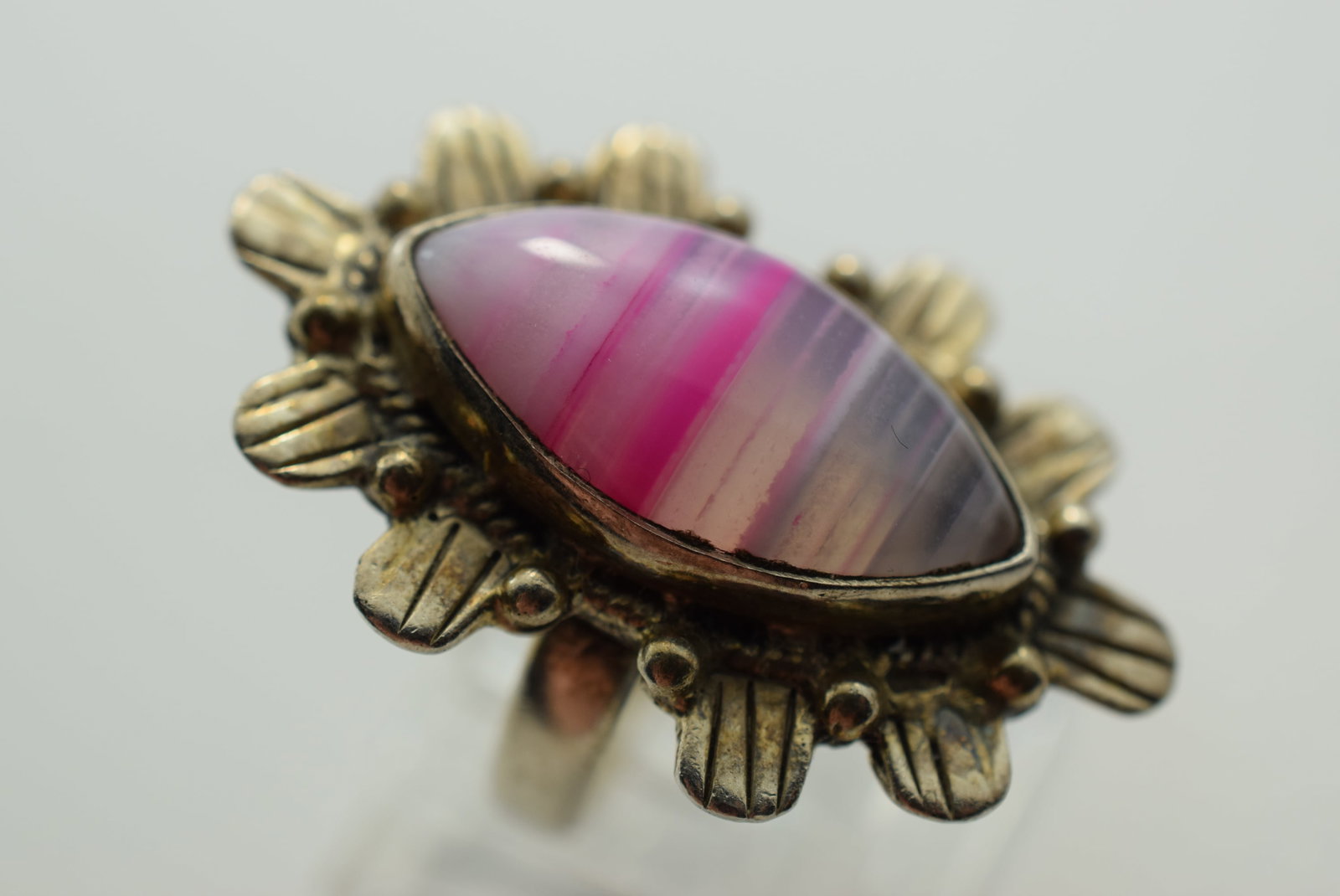 Agate Sterling Silver 925 Ring Size 6 Vintage Lot # JM 1044: Agate Sterling Silver 925 Ring Size 6 Vintage Top measures HUGE 1 1/2"