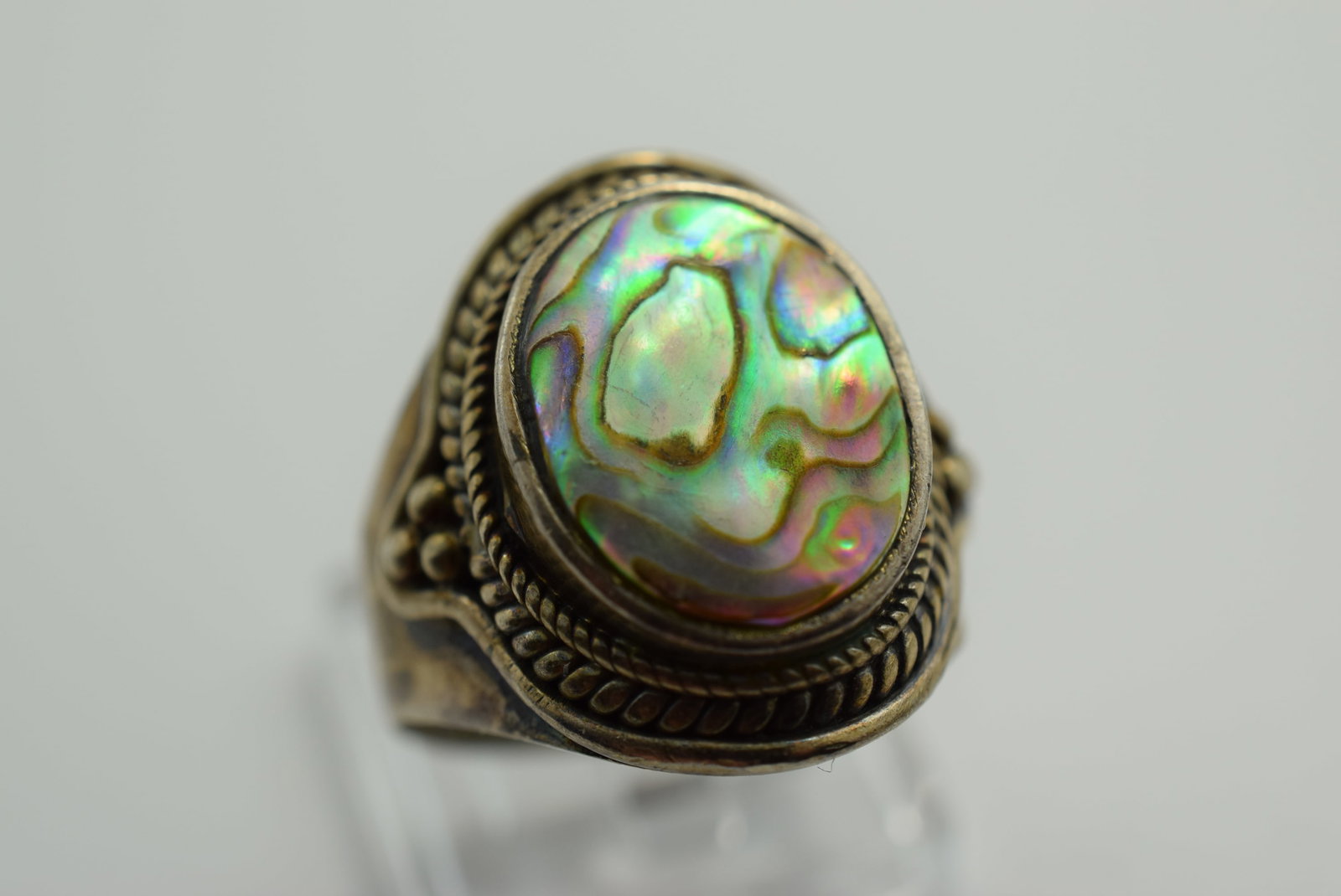Abalone Paua Sterling Silver 925 Ring Size 10.5 Vintage Lot # JM 1045: Abalone Paua Sterling Silver 925 Ring Size 10.5 Vintage