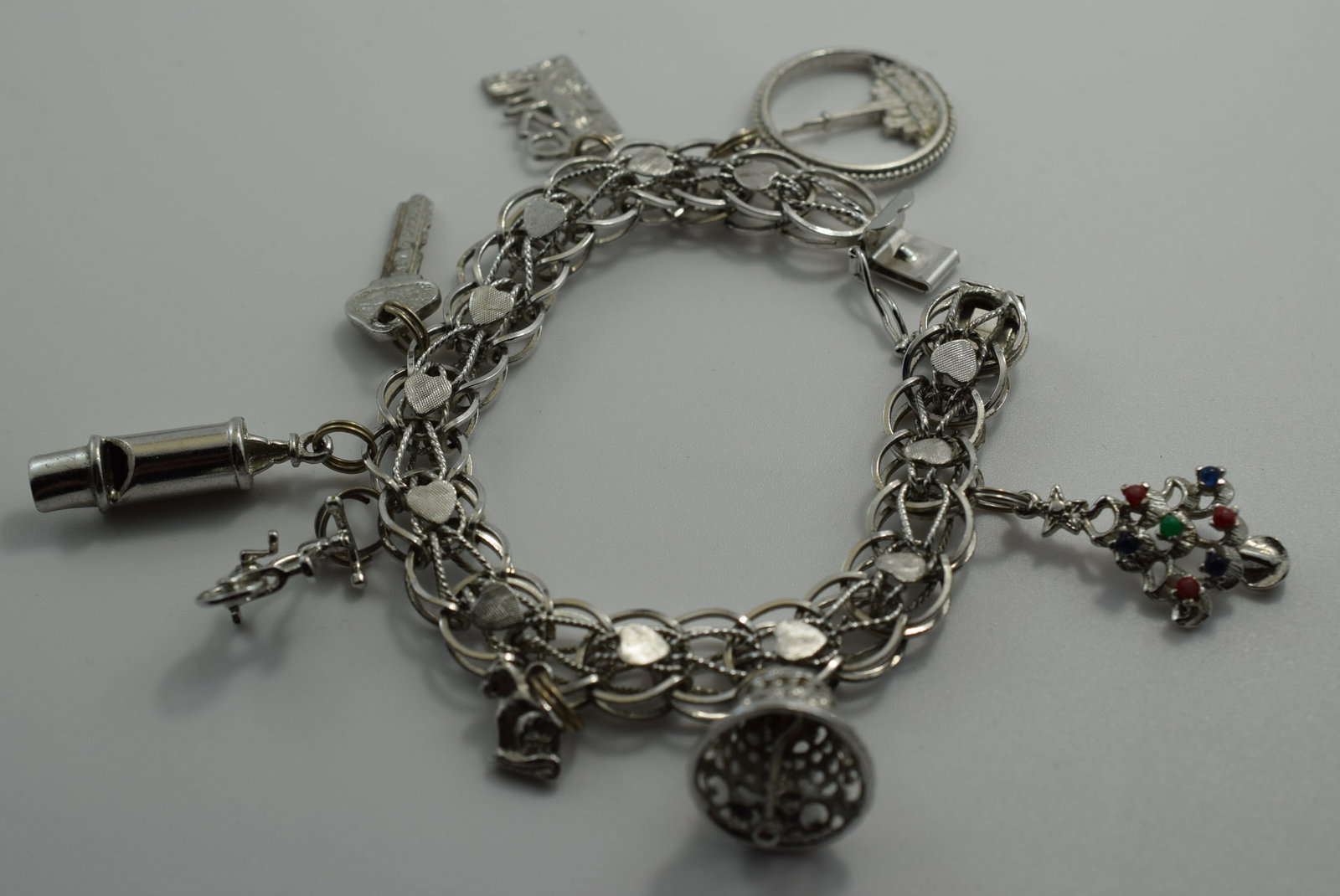 Charm Bracelet Many Charms 8" Vintage Lot # JM 1052: Charm Bracelet Many Charms 8" Vintage
