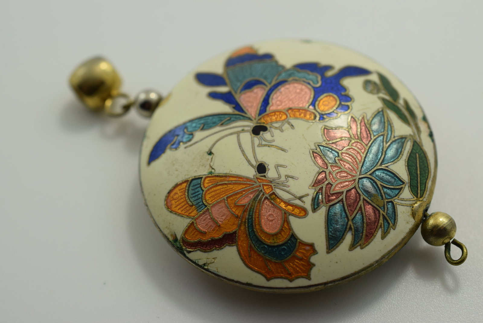 Butterfly Cloissonne Pendant Huge 2" Vintage Lot # JM 1105: Butterfly Cloissonne Pendant Huge 2" Vintage