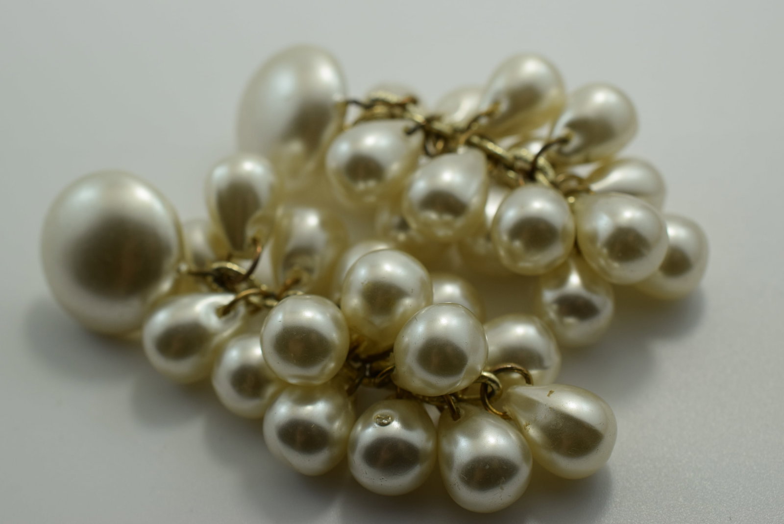 3" Pierced Faux Pearl Earrings Vintage Lot # JM 1118: 3" Pierced Faux Pearl Earrings Vintage