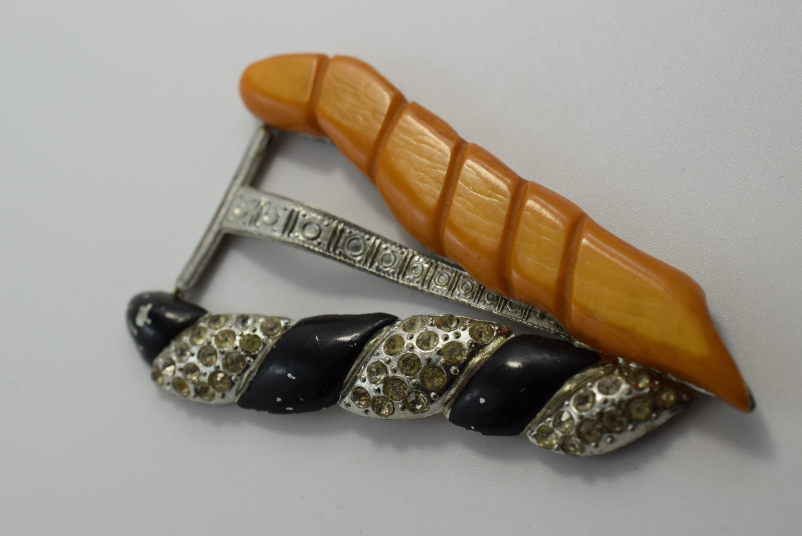 Bakelite Patented Clip Rhinestone Early 1930's 3" Vintage Lot # JM 1175 (1 of 2)