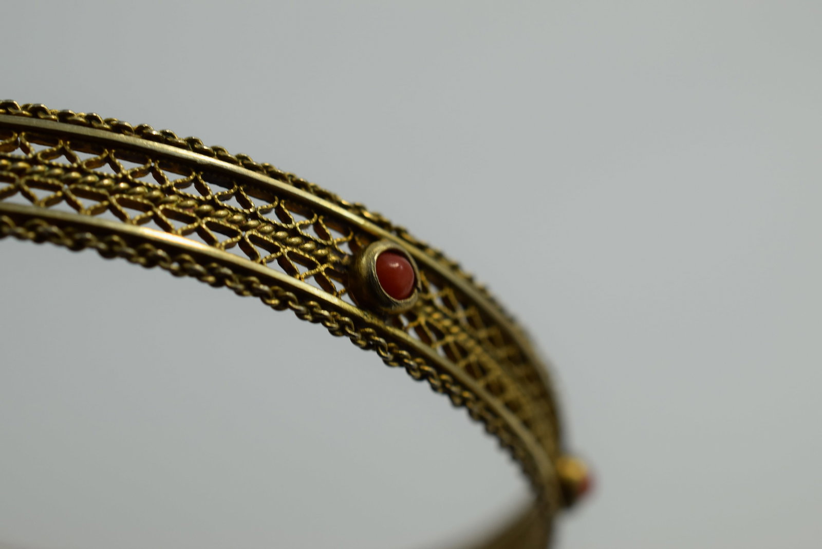 Gilt 800 Silver Coral Filigree Bracelet Vintage Lot # JM 1213 (1 of 7)