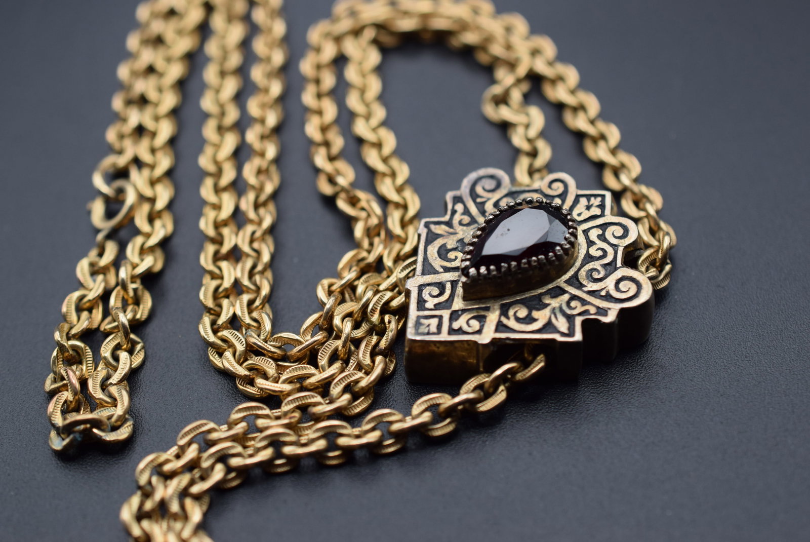 Edwardian Sterling Silver Enamel Garnet Slide Vintage Necklace WOW 39 grams Lot HK 43 (1 of 5)