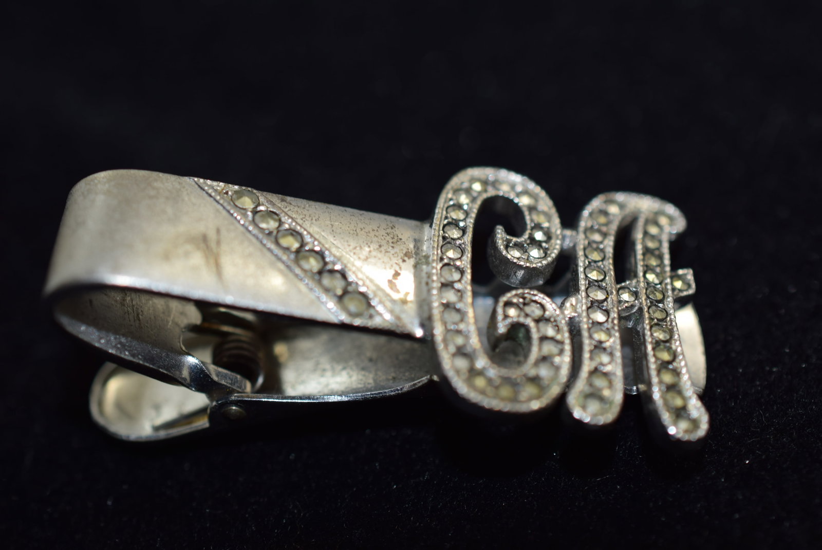 Sterling Marcasite CA Tie Clip Vintage Lot # KN 44 (1 of 2)