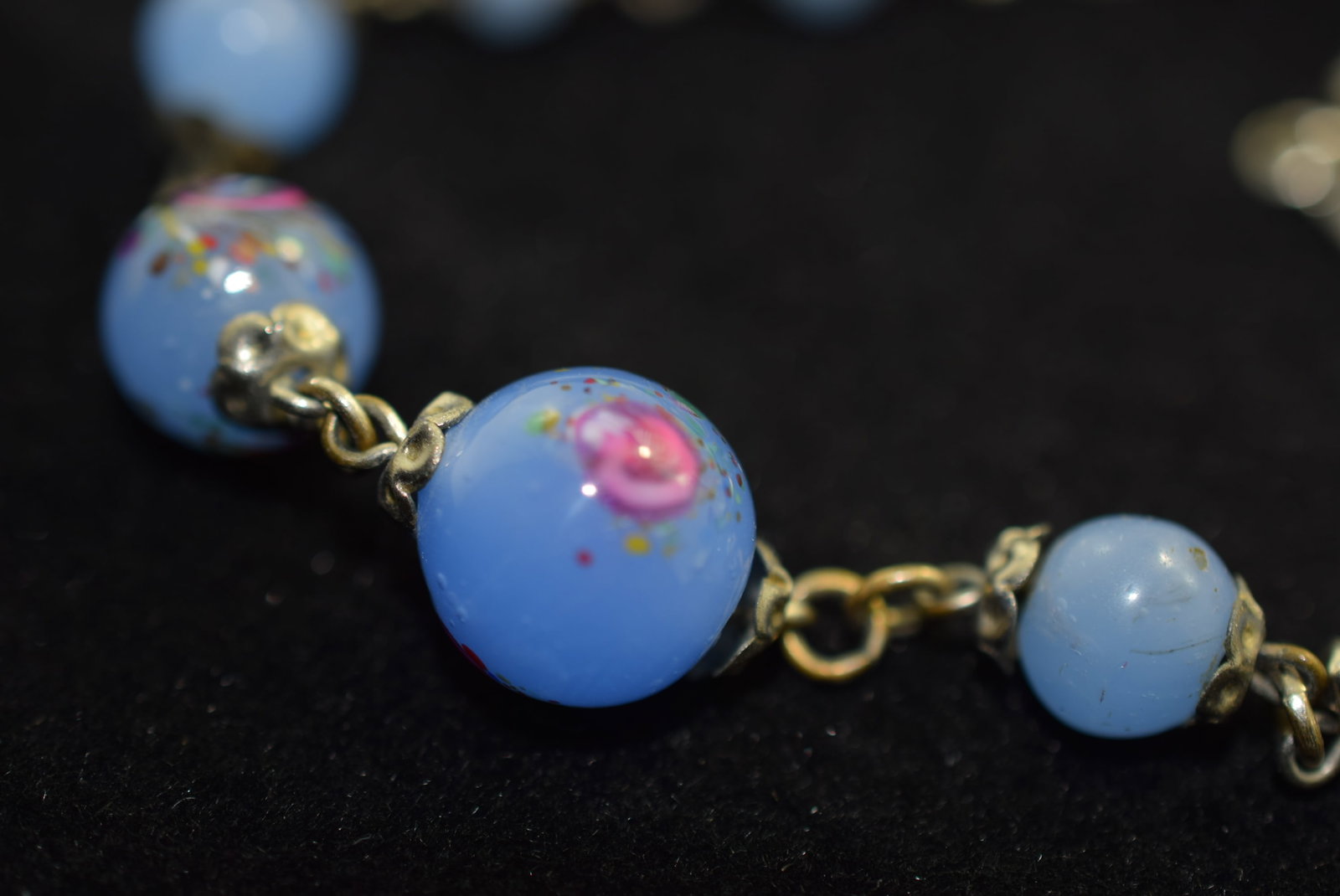 Blue Art Glass Necklace Vintage Lot # KN 51 (1 of 2)