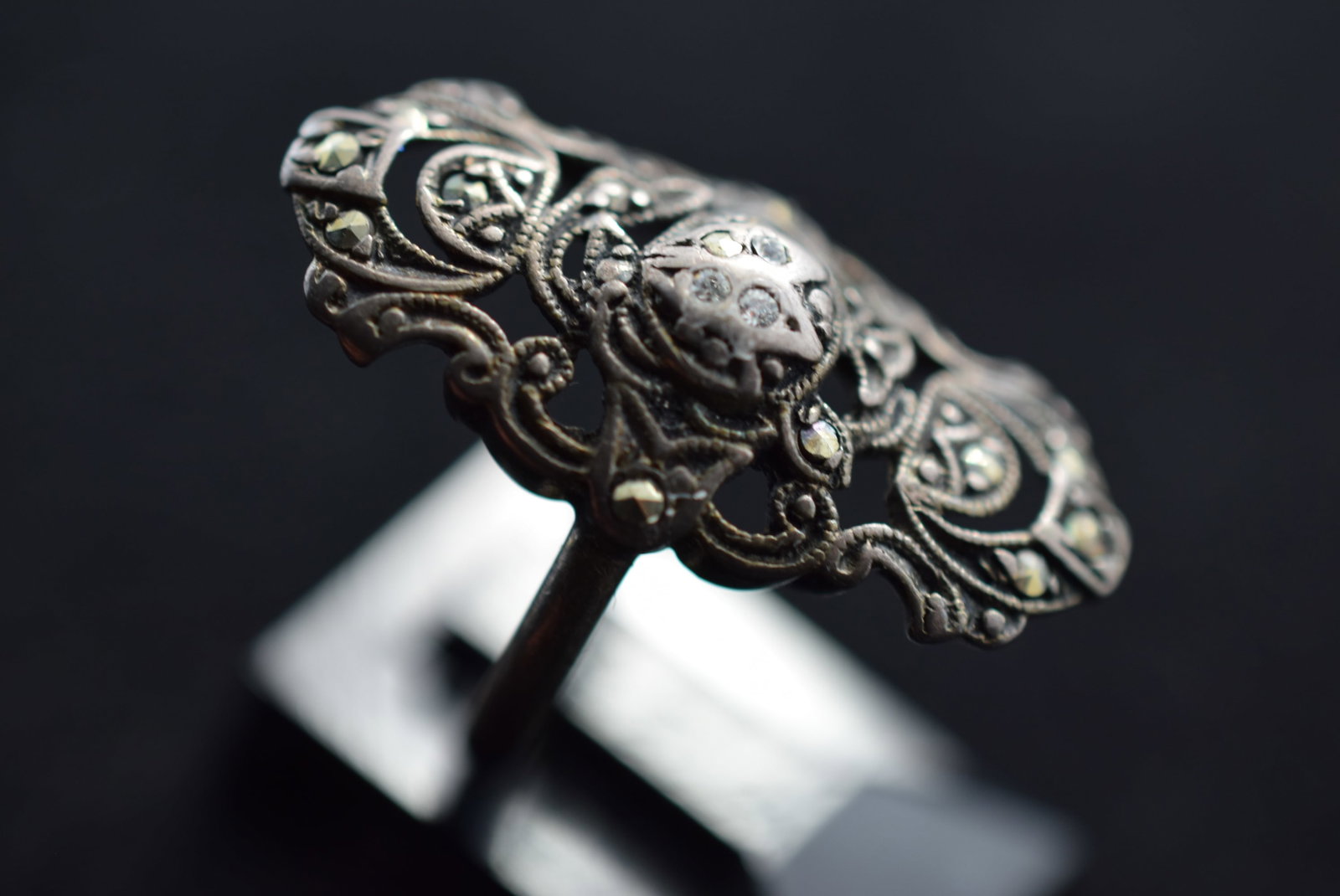 Ring Sterling Silver 925 Marcasite Edwardian Old Size 4.25 Vintage Lot # KN 71 (1 of 4)