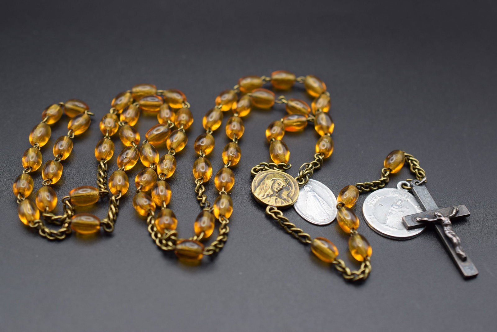 Amber Glass Magnificent St.Jude Medal amd More Vintage Rosary 28" Hanging Lot HK 112 (1 of 5)