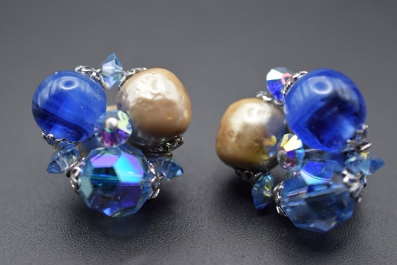 Vintage Earrings Blue Clip Signed Sherman Lot HK 121 (1 of 2)