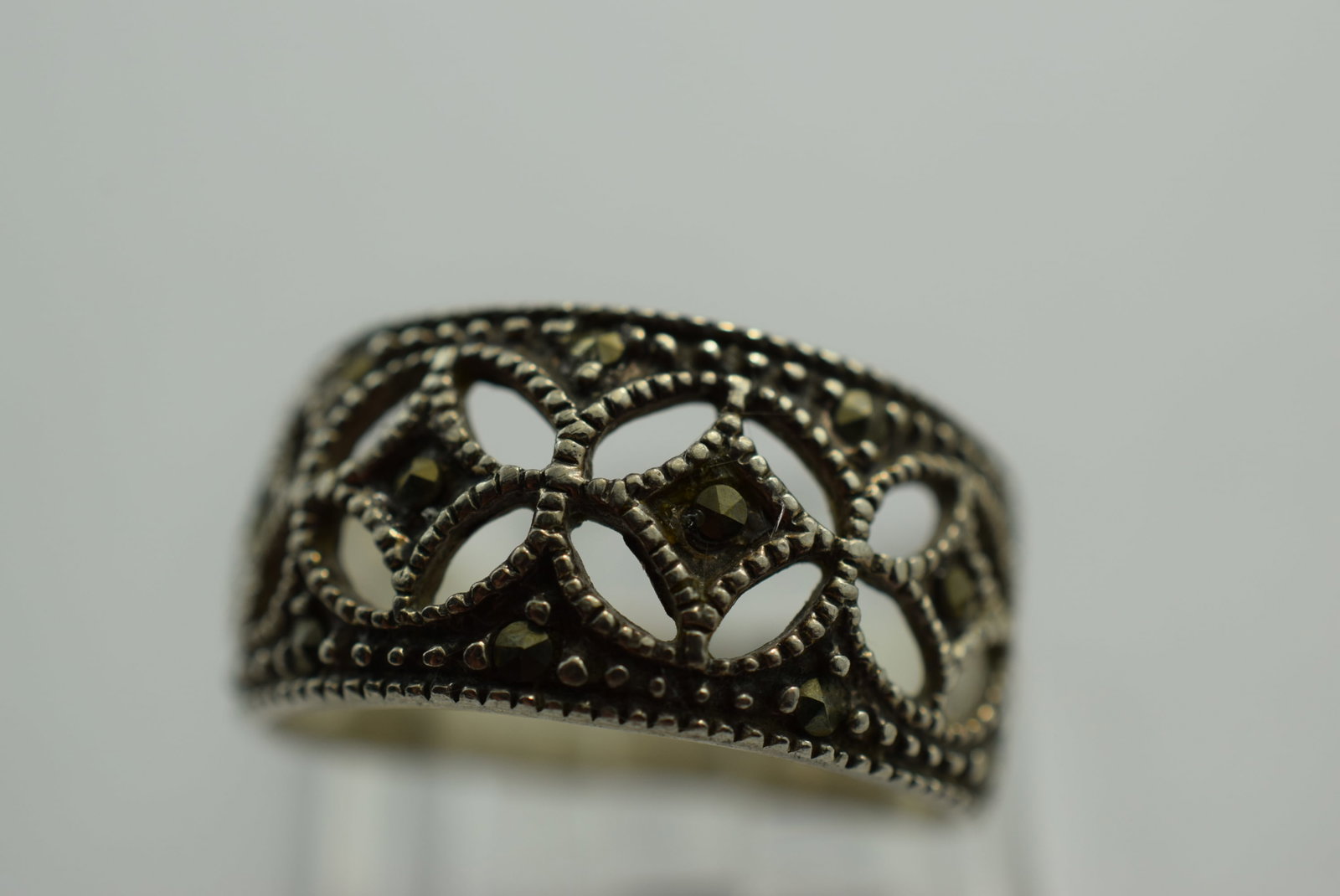 Sterling Silver 925 Marcasite Ring Size 7.75 Vintage Lot # KN 127 (1 of 2)