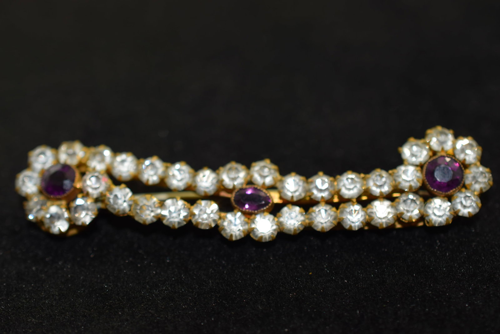 Edwardian Old Rhinestone Brooch Pin 3 1/8" Vintage Lot # KN 140: Edwardian Old Rhinestone Brooch Pin 3 1/8" Vintage