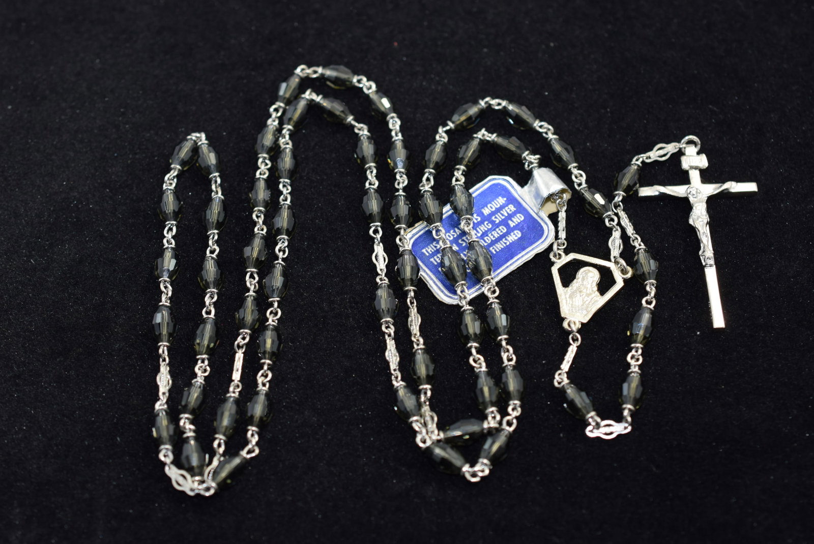 Crystal Rosary Black Sterling Silver 925 Vintage Lot # KN 144 (1 of 5)