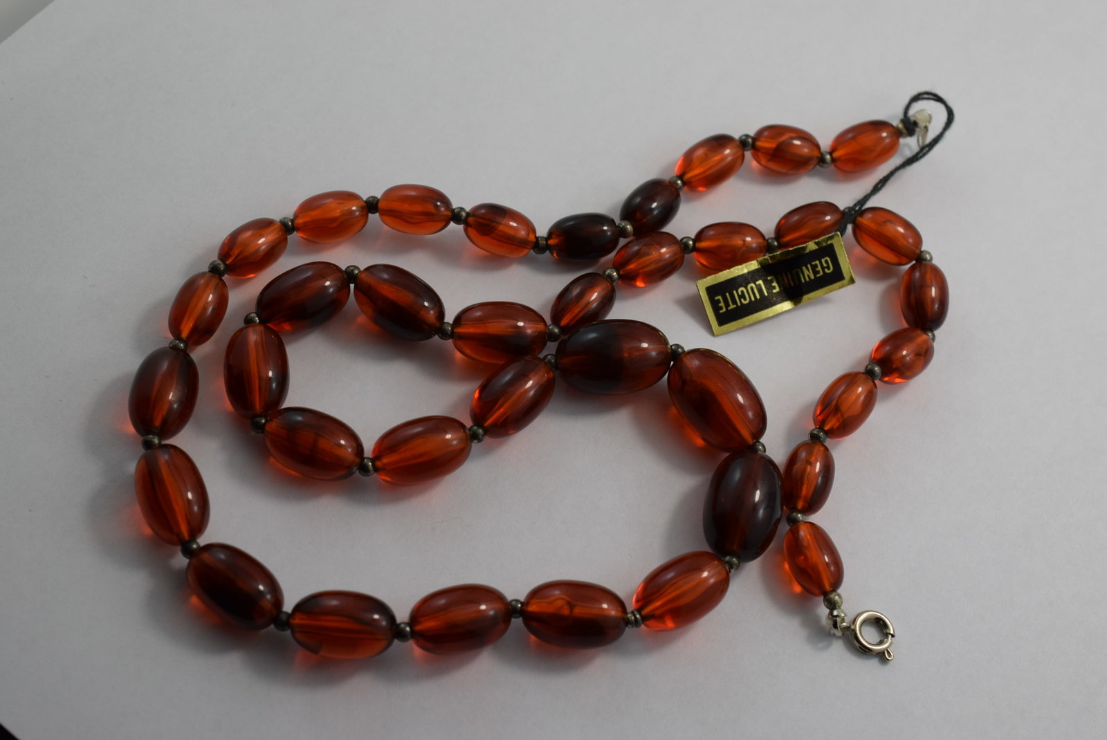 Genuine Lucite Amber Color Necklace 24" Vintage Lot # KN 146 (1 of 2)