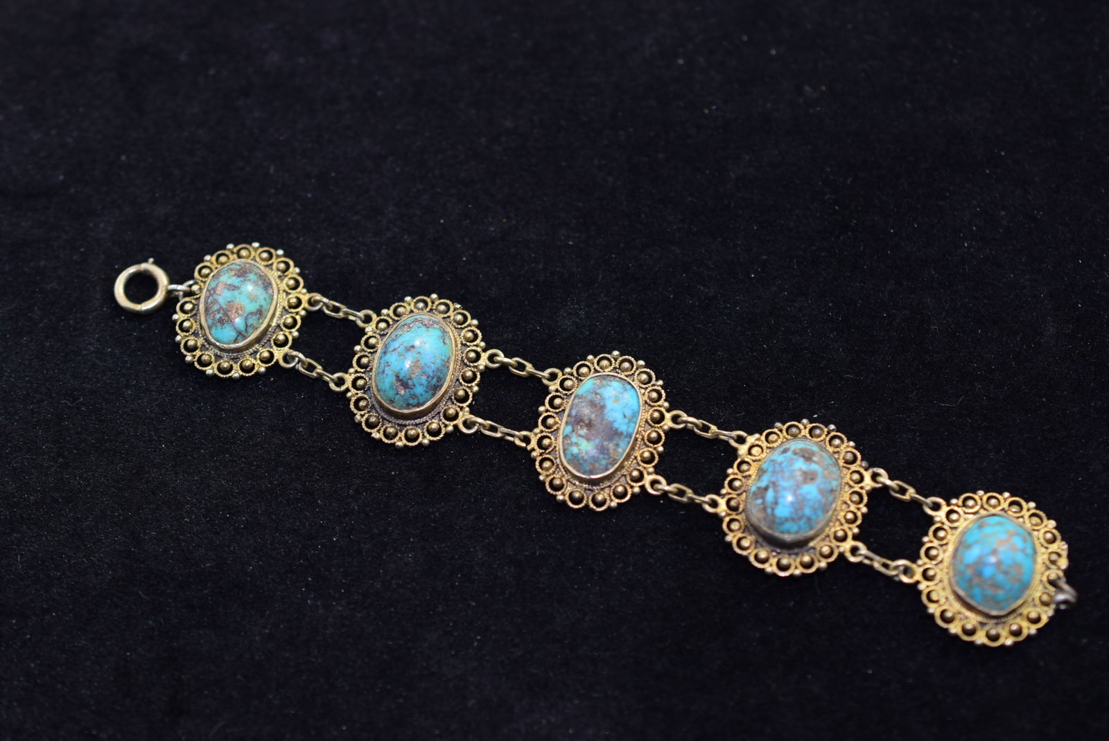 Stone Bracelet Filigree 5 1/4" Vintage Lot # KN 161: Stone Bracelet Filigree 5 1/4" Vintage