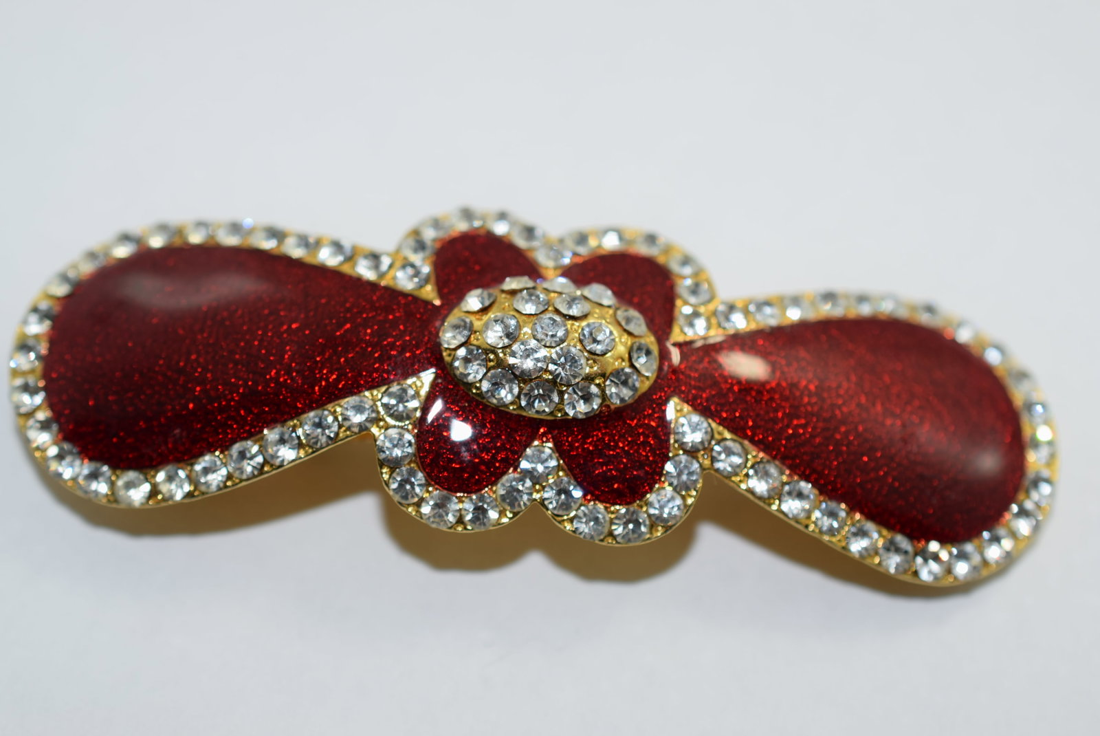 Red Enamel Barette Clip Hair Vintage Lot # KN 162: Red Enamel Barette Clip Hair Vintage