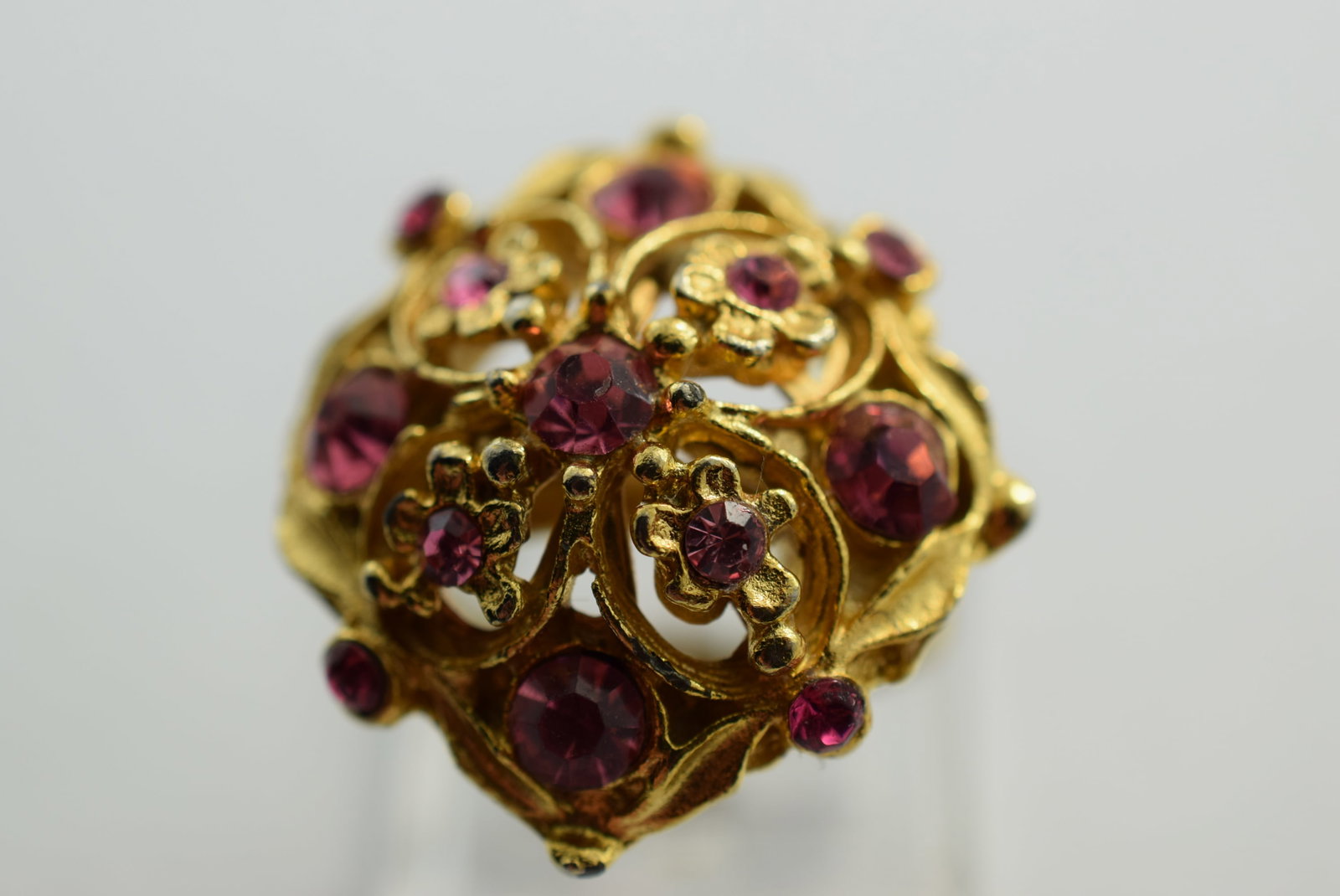 Pink Rhinestone Cocktail Ring Size 6 Adjustable Vintage Lot # KN 168 (1 of 2)
