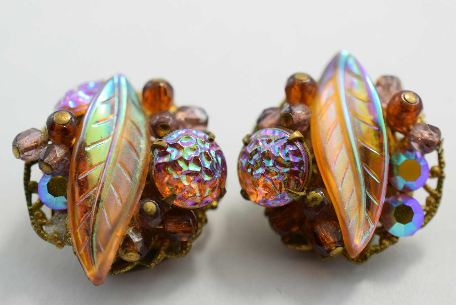 Alice Caviness Signed Fruit Salad Clip Earrings 1940's Vintage Lot # KN 177: Alice Caviness Signed Fruit Salad Clip Earrings 1940's Vintage 1 1/8"