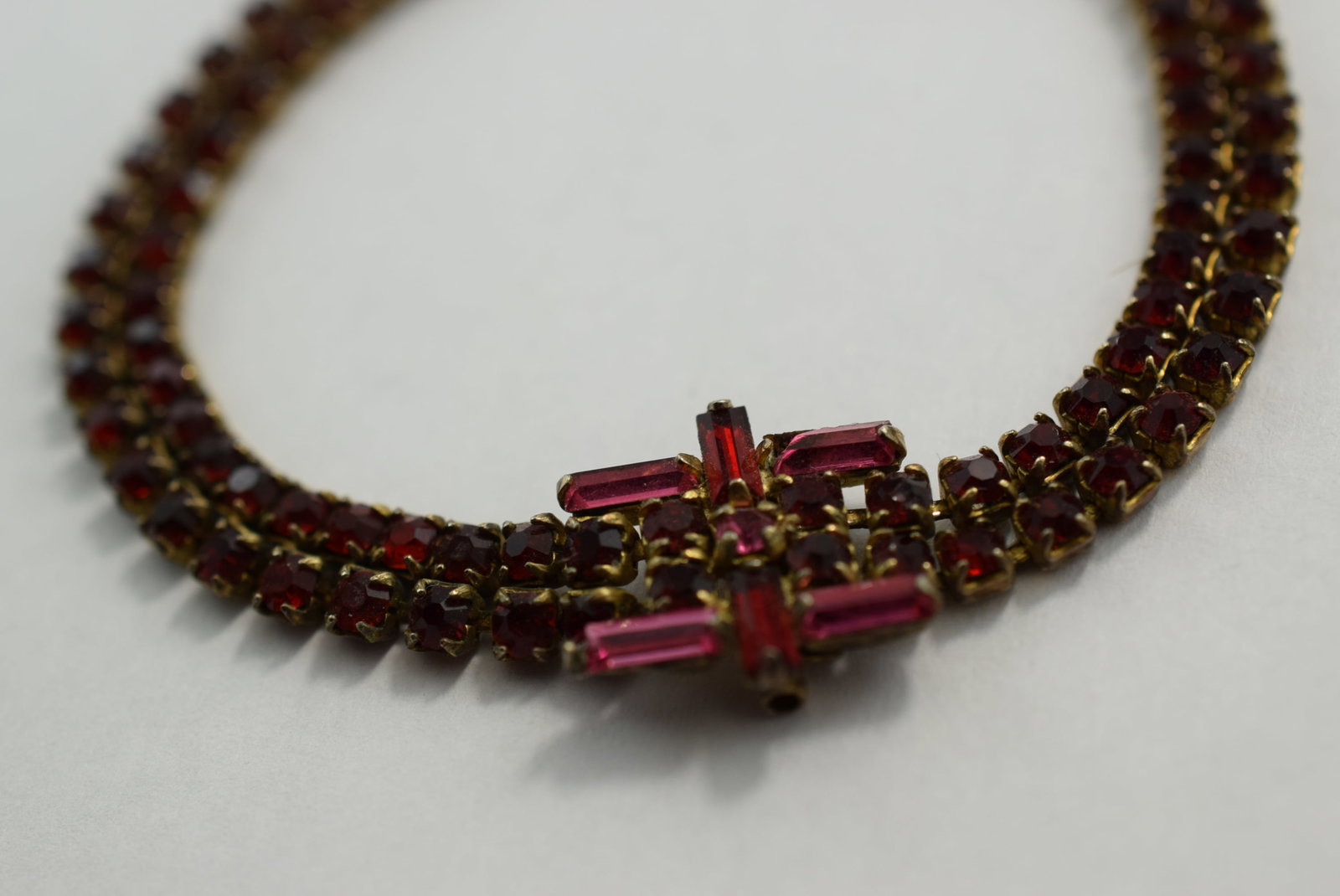 Red Rhinestone Bracelet Jay Flex Sterling 1950's Vintage Lot # KN 179: Red Rhinestone Bracelet Jay Flex Sterling 1950's Vintage 7" long Signed