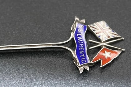 RMS SS Laurentic Ship Silver Collector Souvenir Spoon Birmingham 1912 Enamel .lot#188 (1 of 4)