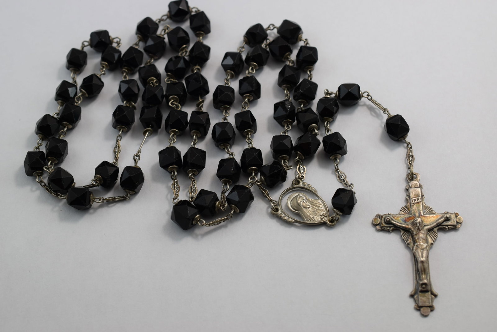 Crystal Rosary Black Sterling Silver 925 Vintage Lot # KN 200 (1 of 4)