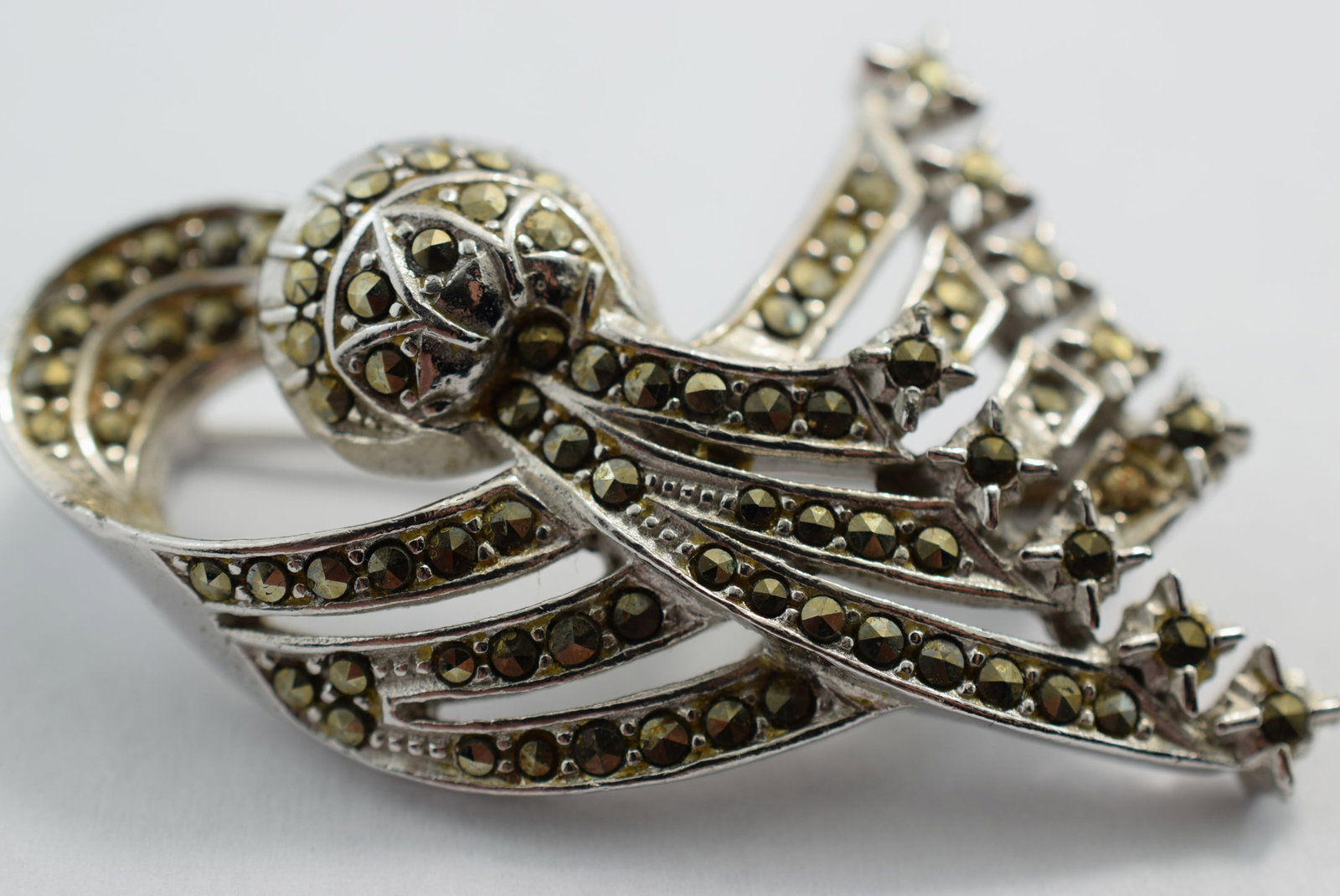 Marcasite Brooch Pin 2" Vintage Lot # KN 201 (1 of 2)