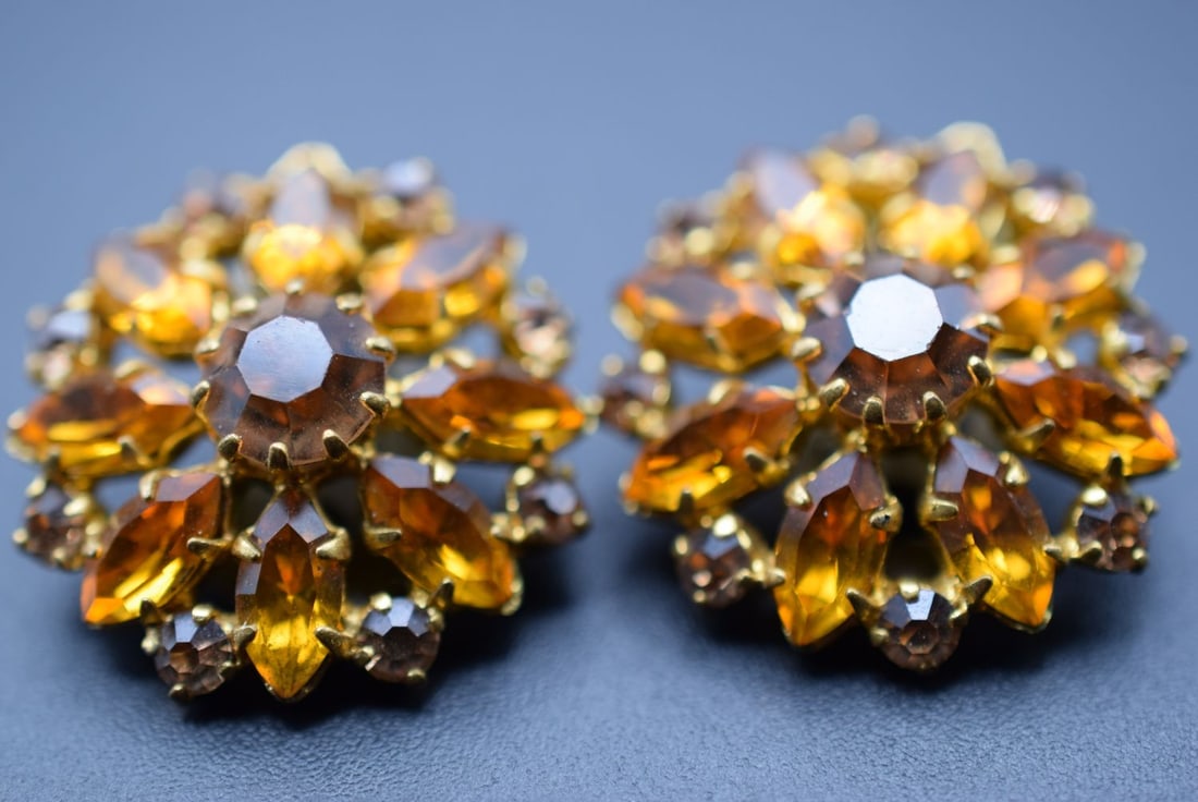 Clip Rhinestone Vintage Earrings Lot HK 202: Clip Rhinestone Vintage Earrings