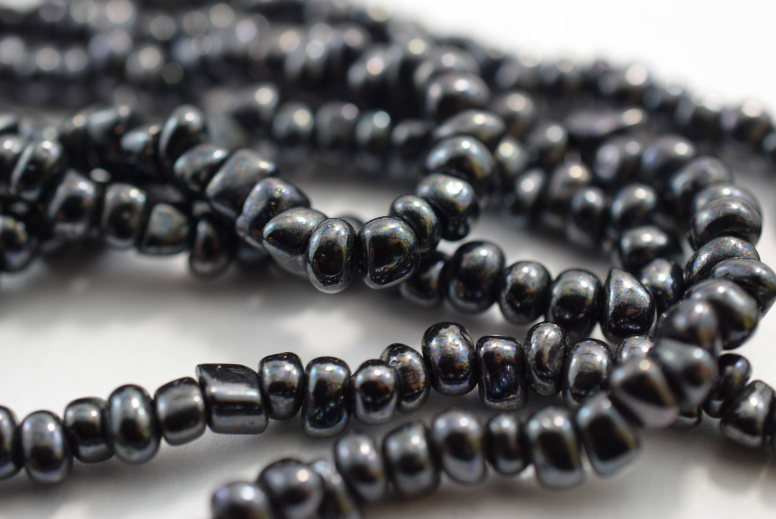 Black Glass Bead Necklace 36" Vintage Lot # KN 217: Black Glass Bead Necklace 36" Vintage