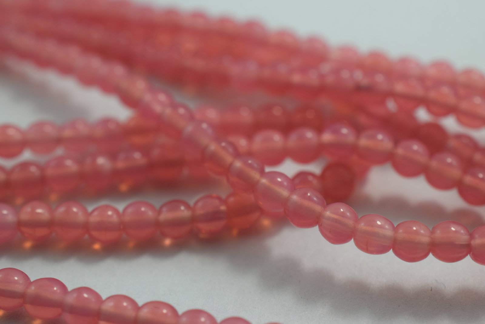 Peach Glass Bead Necklace 35" Vintage Lot # KN 219: Peach Glass Bead Necklace 35" Vintage