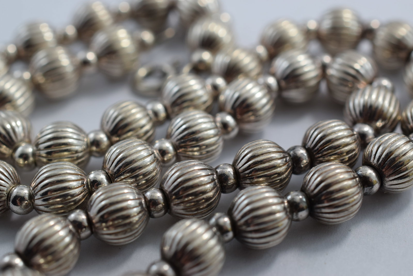 Sterling Silver 925 Ball Ribbed Necklace 18" 38 grams Vintage Lot # KN 227: Sterling Silver 925 Ball Ribbed Necklace 18" 38 grams Vintage