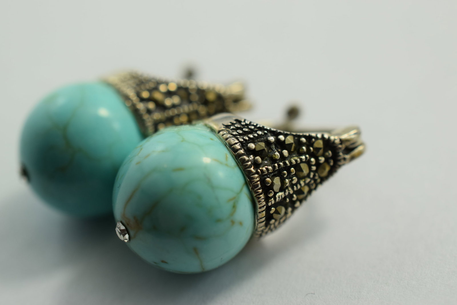 Stone Marcasite Pierced Sterling Silver 925 Earrings Vintage Lot # KN 242 (1 of 3)