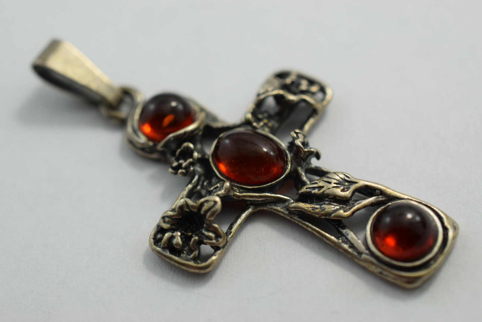 Genuine Amber Sterling Silver 925 Cross Pendant Vintage Lot # KN 262 (1 of 4)
