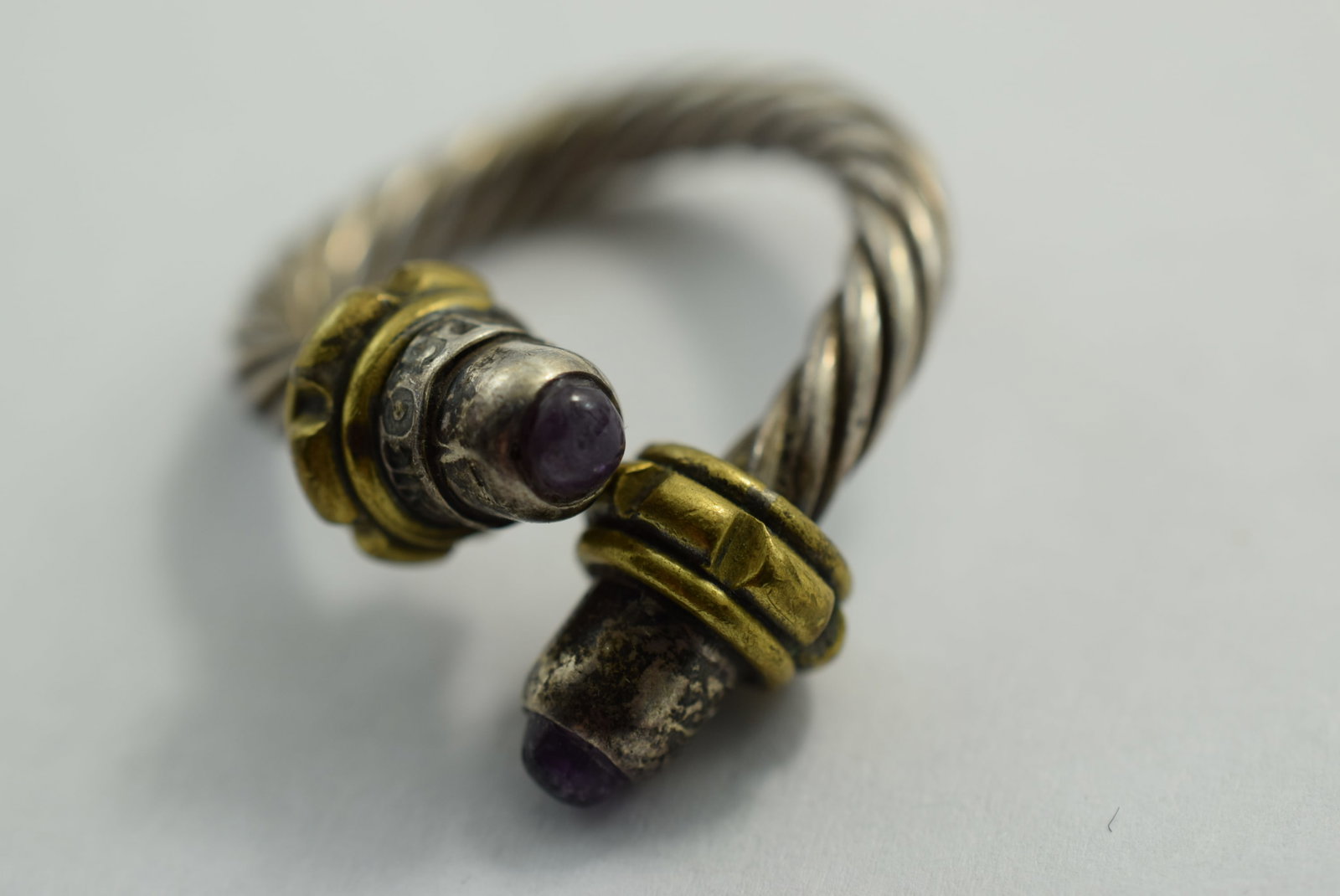 Braided Amethyst Cabochon Ring Size 6 Vintage Lot # KN 271: Braided Amethyst Cabochon Ring Size 6 Vintage