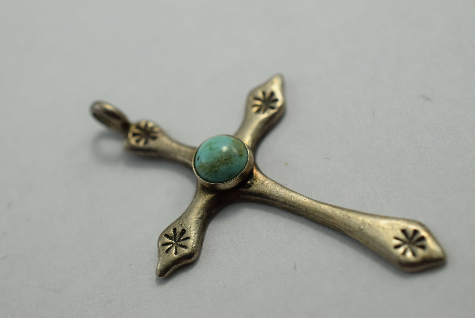 Navajo Old Pawn Turquoise Sterling Silver 925 Cross 1 3/4" Vintage Lot # KN 273 (1 of 2)