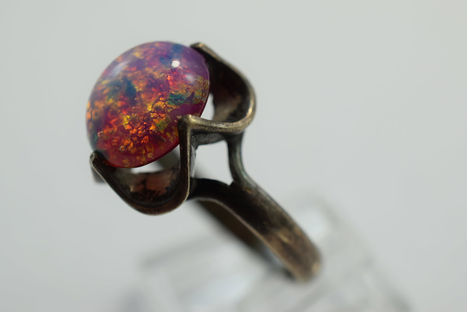 Sterling Silver Faux Opal Ring Size 8.25 Vintage Lot # KN 278 (1 of 2)