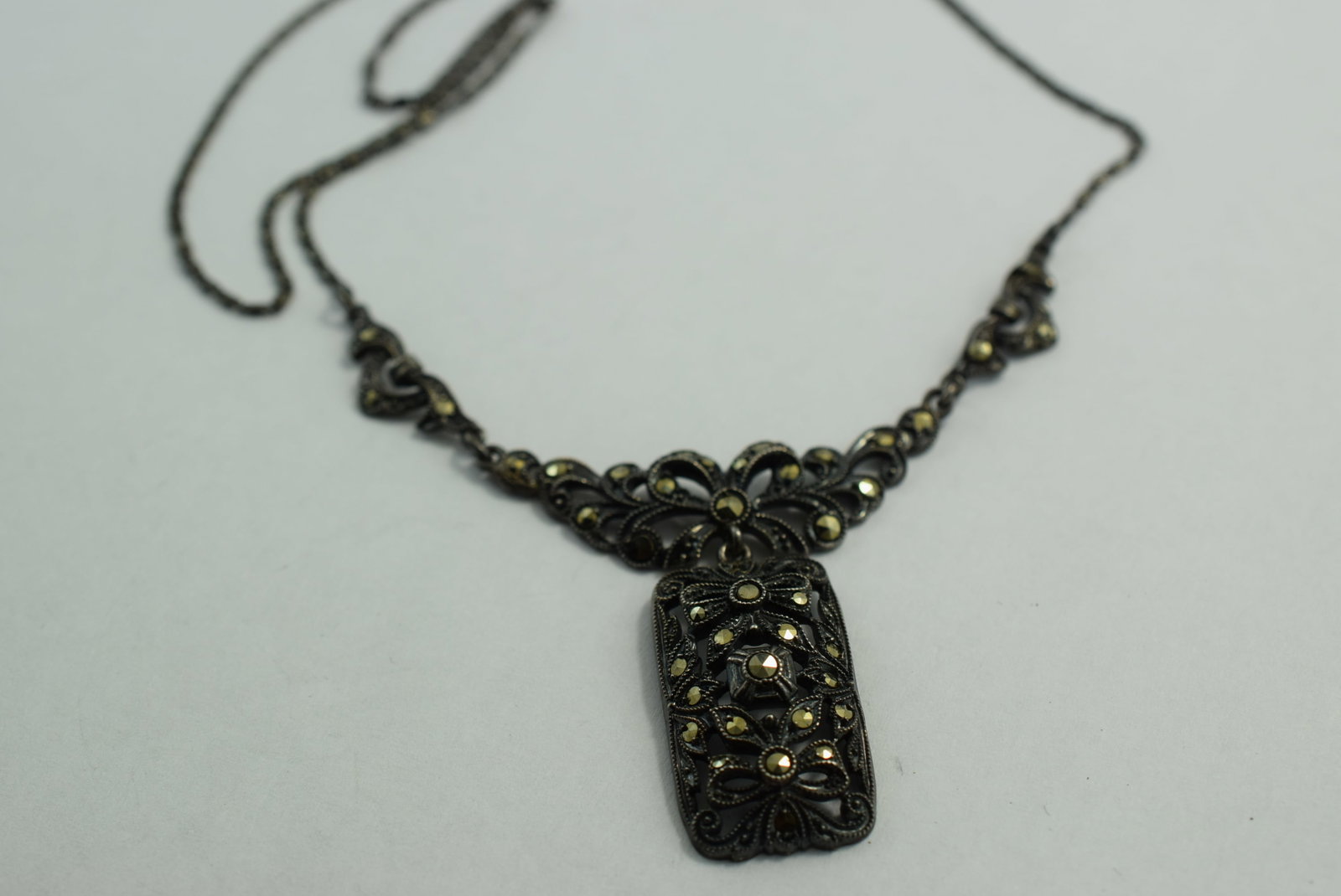 Marcasite Edwardian Necklace Sterling Silver 925 Vintage Lot # KN 310 (1 of 3)