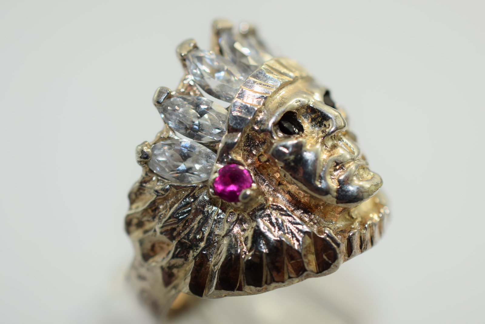 Indian Chief Headdress Sterling Silver 925 Ring Size 10.25 Vintage Lot # KN 314 (1 of 4)