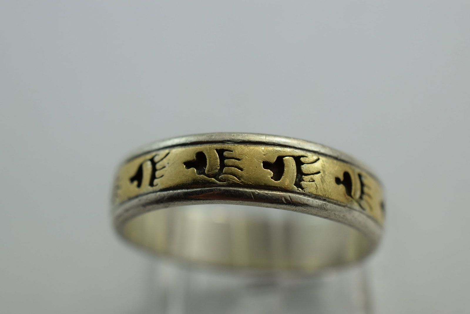 Navajo S Skeets 14K Gold Sterling Silver 925 Ring Size 12 Vintage Lot # KN 317: Navajo S Skeets 14K Gold Sterling Silver 925 Ring Size 12 Vintage