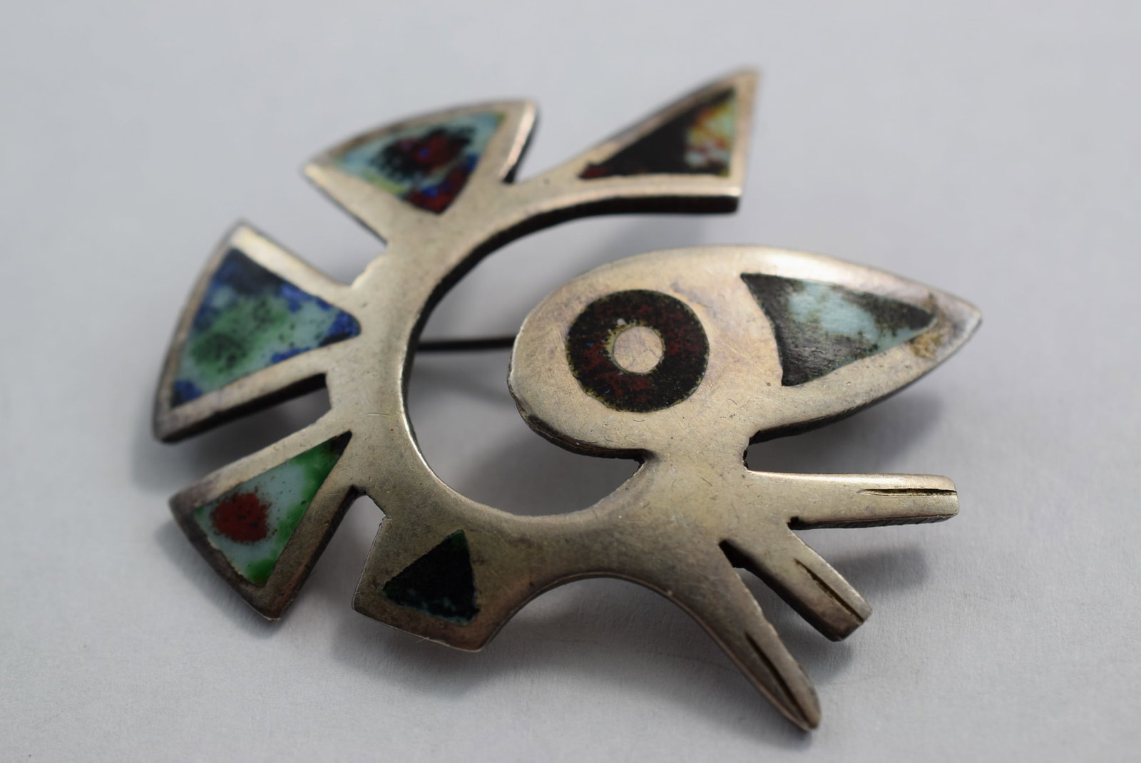 Sterling Silver 925 Inlaid Artist Modern Brooch Pin Lizard Vintage Lot # KN 321: Sterling Silver 925 Inlaid Artist Modern Brooch Pin Lizard Vintage 1 3/4"