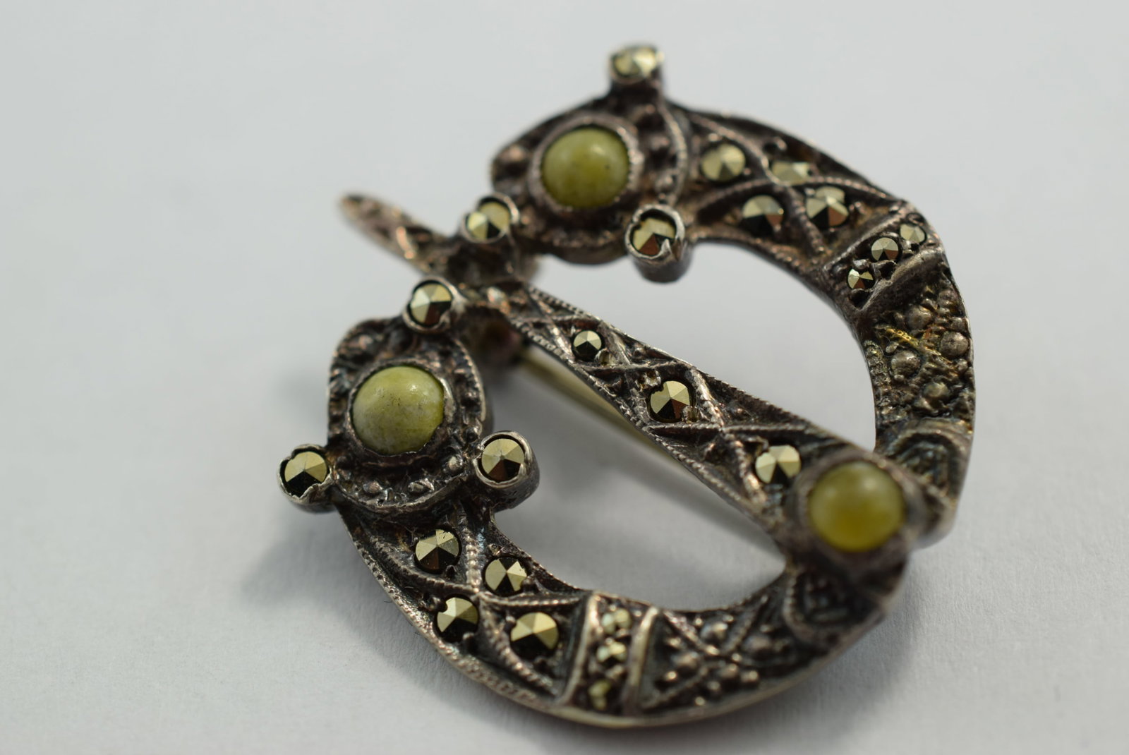 Celtic Sterling Silver 925 Brooch Pin Kilt Sword Marcasite 1 1/8" Vintage Lot # KN 329 (1 of 2)