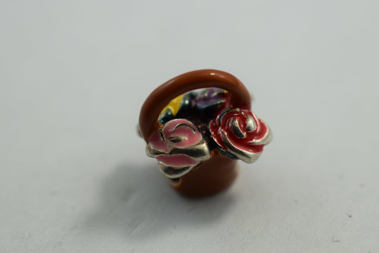 Enamel Basket Sterling Silver 925 Charm For Pandora Chamilia Story Bracelets Vintage Lot # KN 339 (1 of 4)