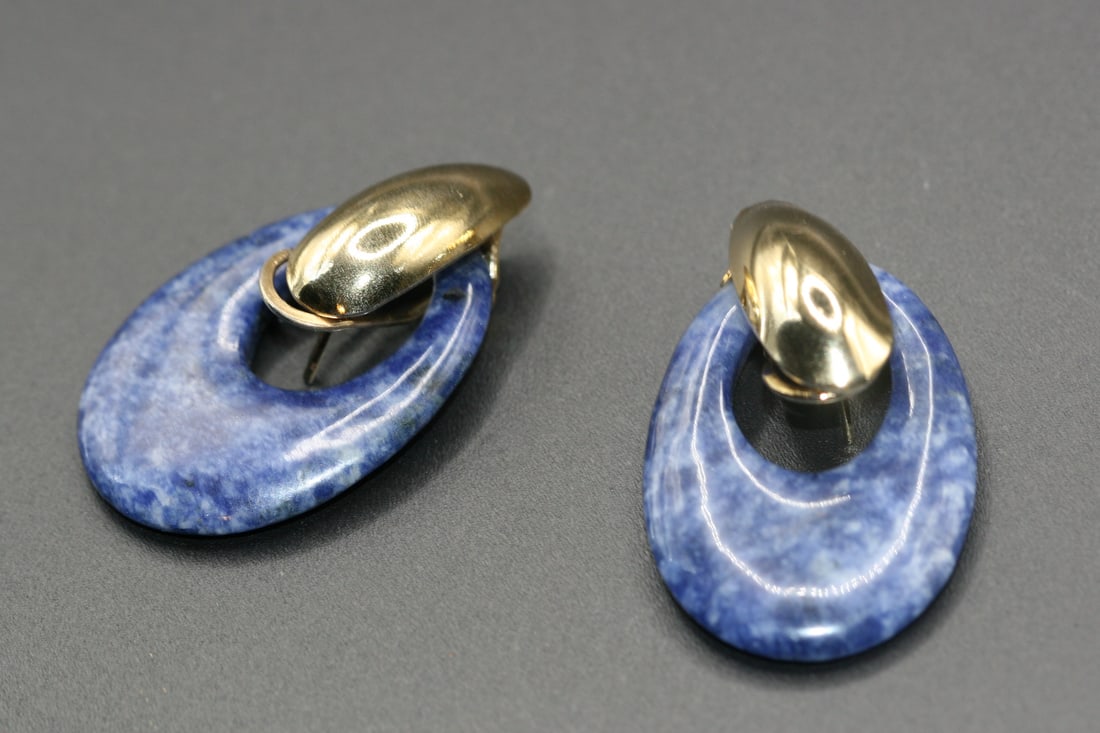 Lapis Like Sodalite Azurite Stone Pierced Earrings .lot#345 (1 of 2)