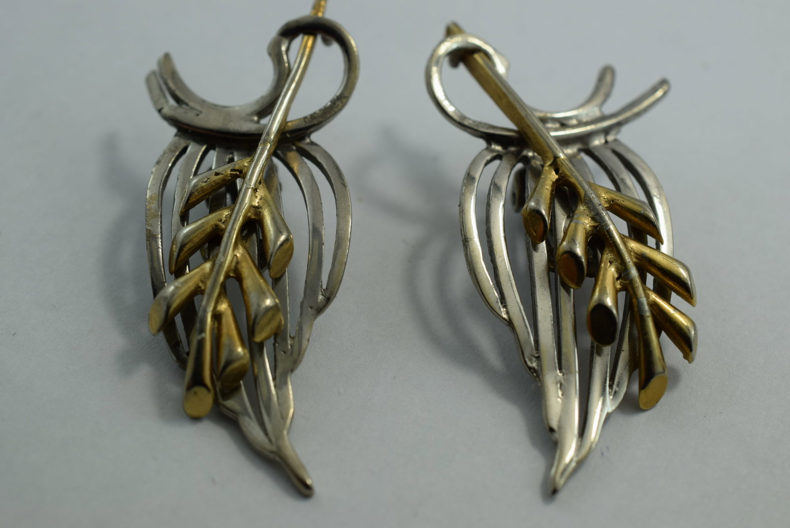 Clip Earrings 2 1/4" Huge Two Tone Vintage Lot # KN 361: Clip Earrings 2 1/4" Huge Two Tone Vintage