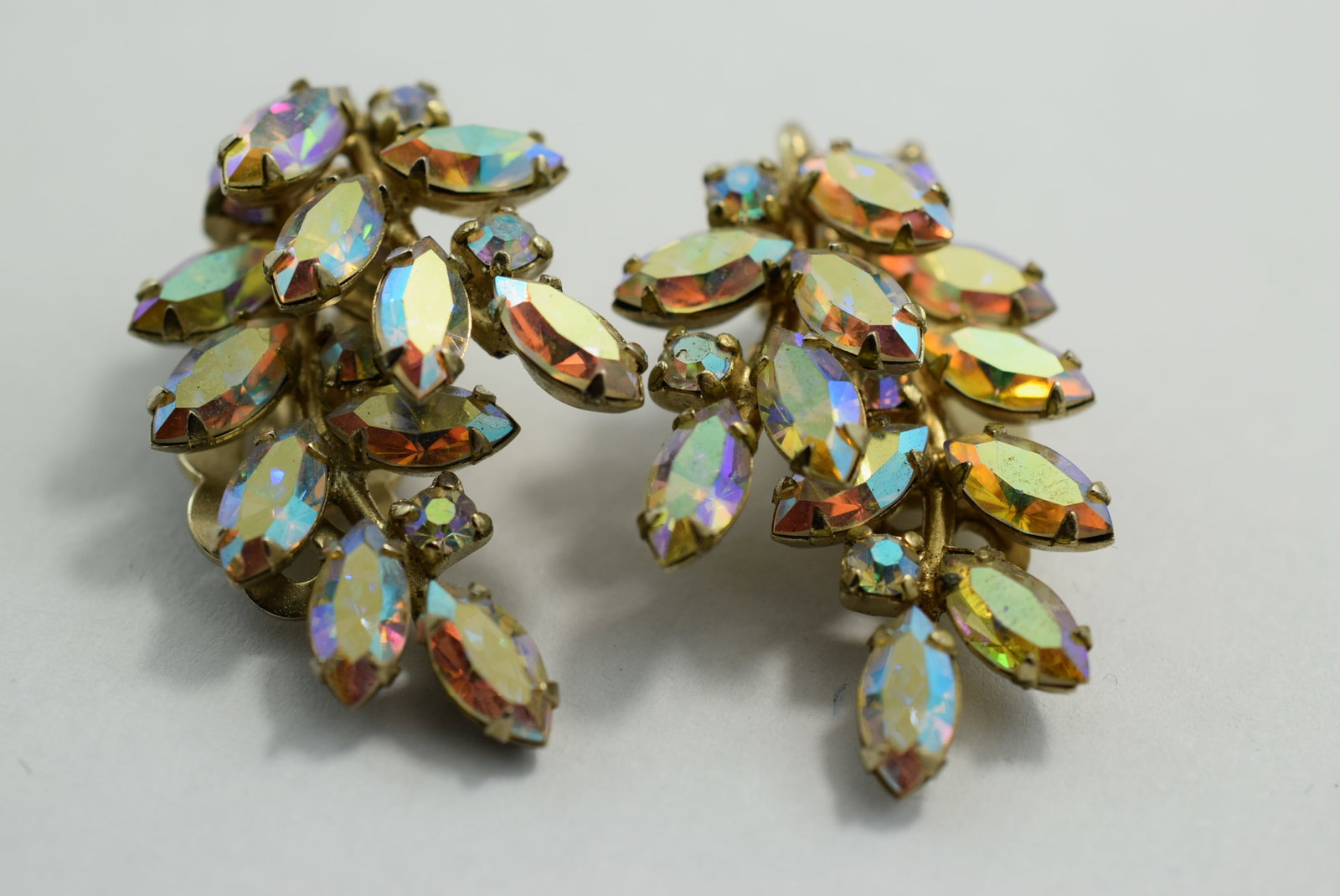 Sherman Rhinestone Clip Earrings 1 1/4" 1940's Signed Vintage Lot # KN 371: Sherman Rhinestone Clip Earrings 1 1/4" 1940's Signed Vintage