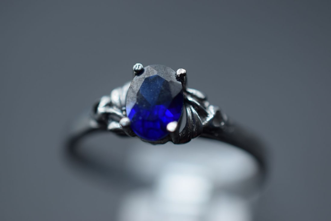Blue Ring Vintage Sterling Size 9.5 Lot HK 401: Blue Ring Vintage Sterling Size 9.5