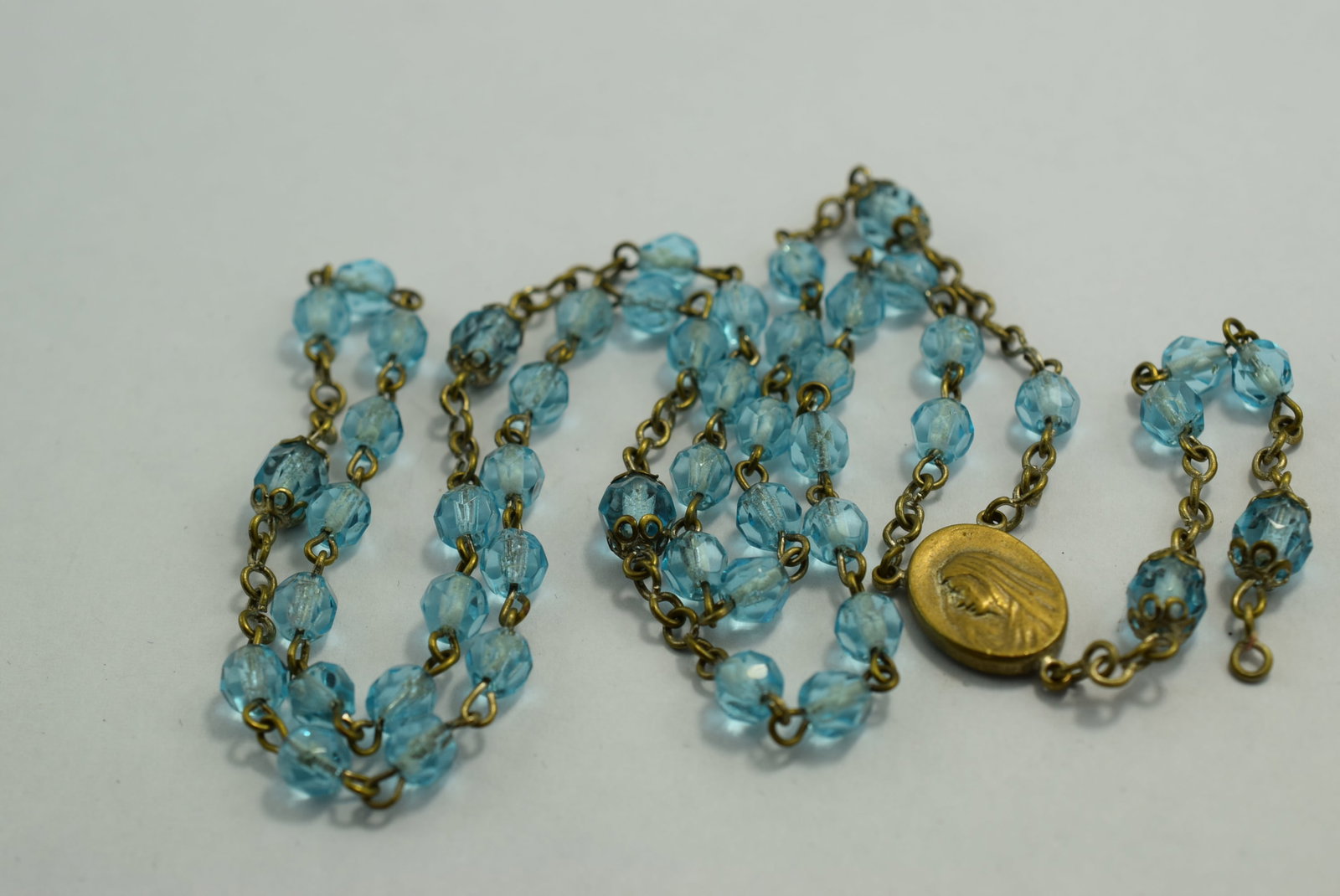 Aqua Colored Crystal Rosary Beads for Parts 25" no Cross Vintage Lot # KN 418: Aqua Colored Crystal Rosary Beads for Parts 25" no Cross Vintage