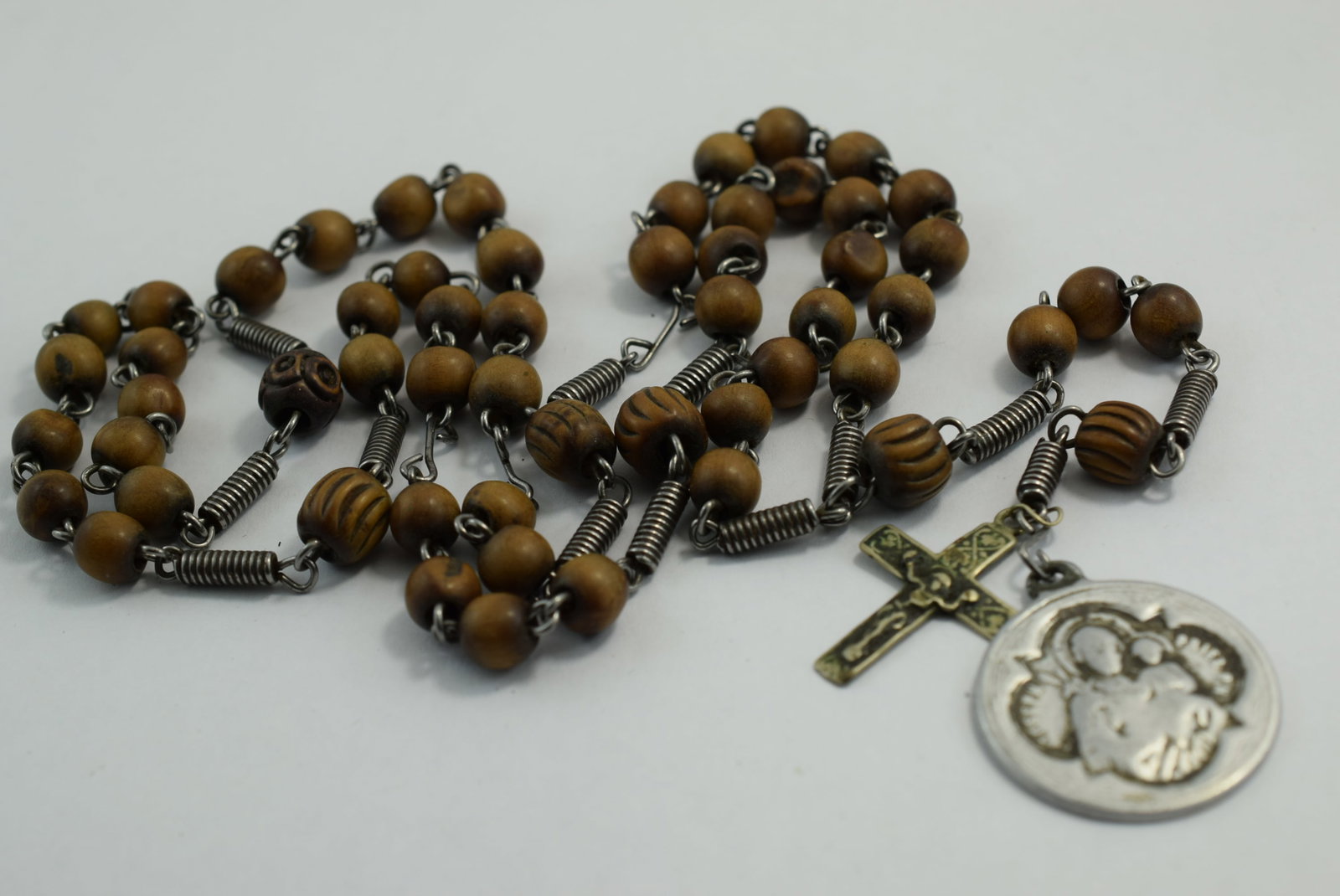 Wood Rosary Hanging Length 21" Very Old extra medal Vintage Lot # KN 422 (1 of 4)