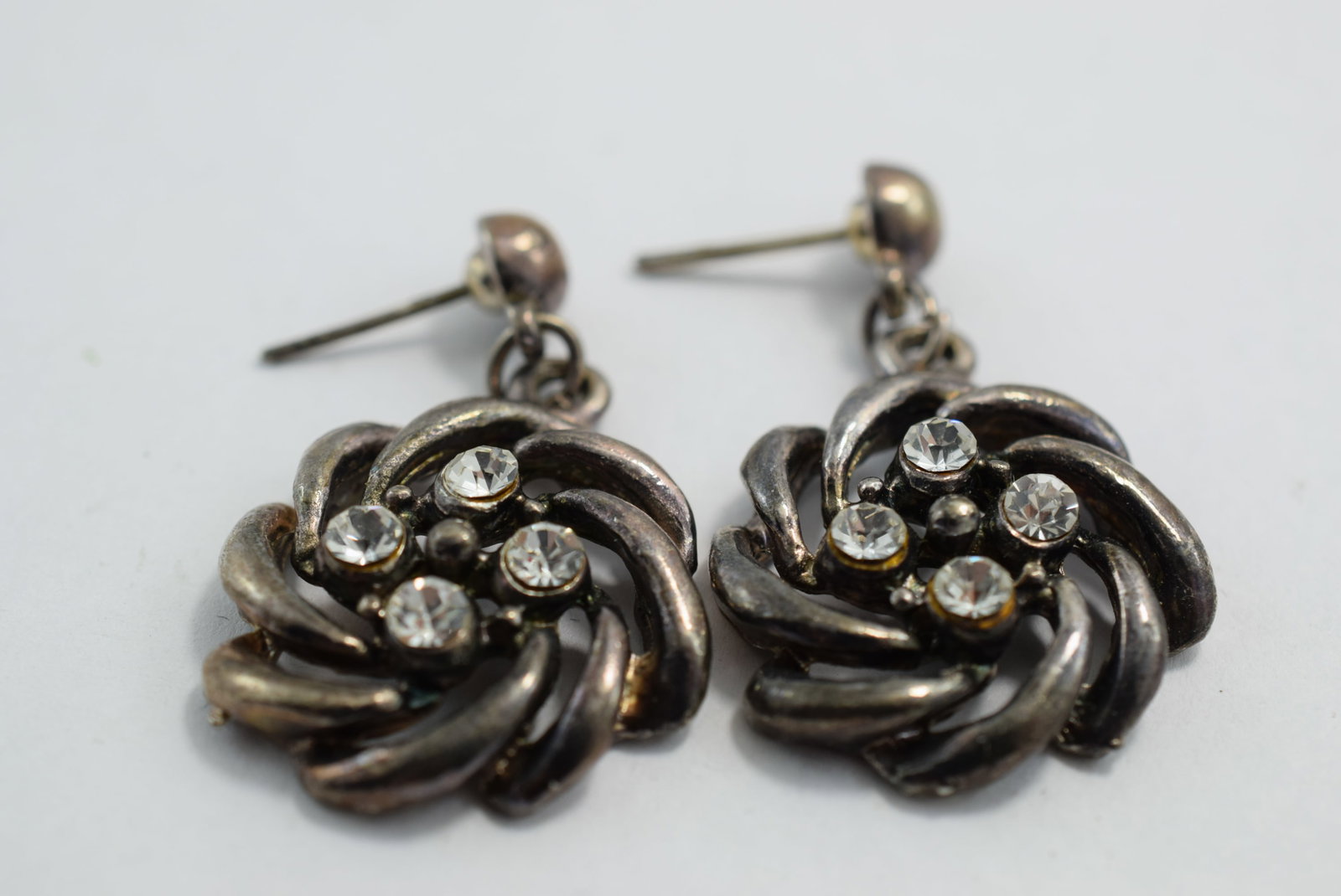 Rhinestone Pierced Earrings 1 3/8" Vintage Lot # KN 425: Rhinestone Pierced Earrings 1 3/8" Vintage no backing butterflies